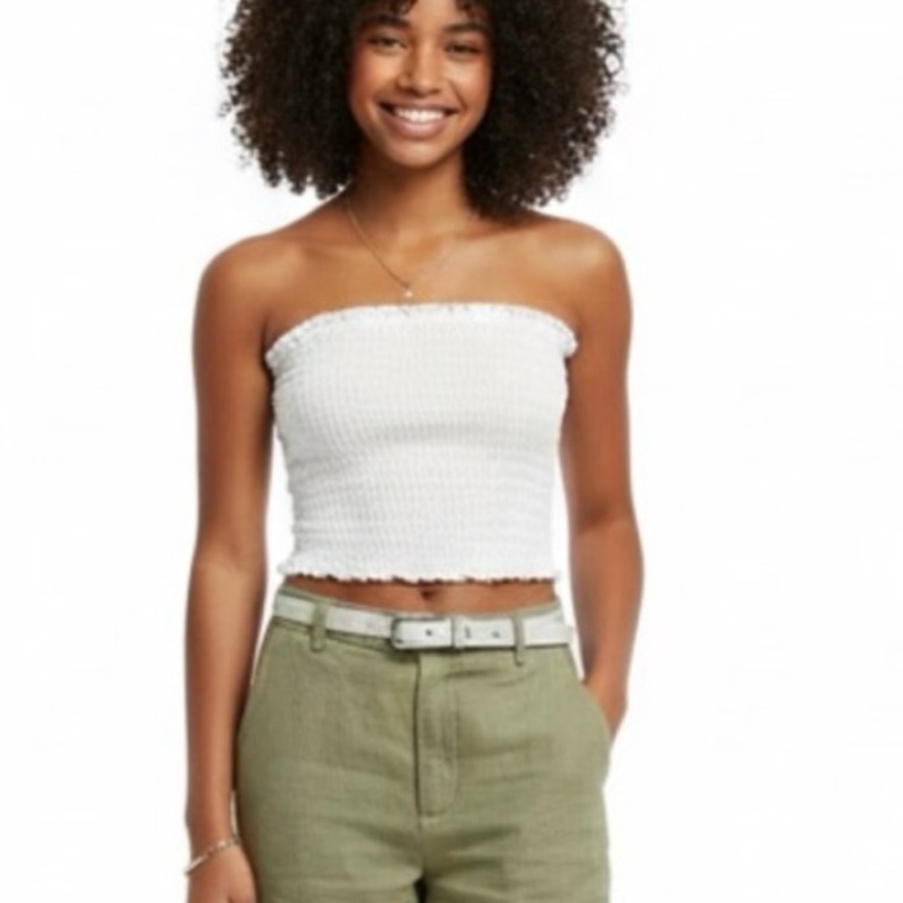 Hollister White Smocked Tube Top - Size XXS - Y2K Boho Cropped